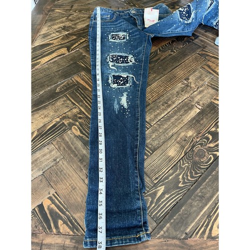 NWT Almost Famous Mid Rise Roll Up Jeans Women 9 Blue Denim Distressed Raw Hem - Picture 11 of 18