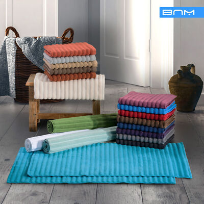 2 Piece Eco Friendly Cotton Textured Striped Bathroom Floor Rug Bath Mat Set