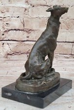 Perro galgo de bronce sobre una base de mármol macizo arte de escultura de bronce genuino