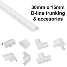 D-LINE SELF ADHESIVE TRUNKING CABLE COVER PVC PLASTIC 30x15mm ACCESSORIES WHITE