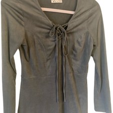 Y2K Blue Blush Tie Front Fitted Gray Mini Dress Faux Suede Long Sleeves Medium