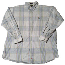 VTG CHAPS RALPH LAUREN Men 17.5 (34/35) Blue Plaid Crest Logo Shirt MADE IN USA