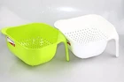 Square Colander With Vertical Handle - Over Sink Colander Sieve  GREEN & WHITE