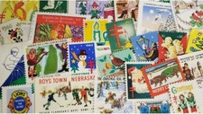 50 Vintage Seals From 1920-1980, Charity Stamps, Easter Seals, Christmas Seals