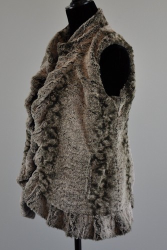 Multiples Womens Petite Small Faux Fur Open Vest - Browns Grays - Lined - Picture 2 of 8