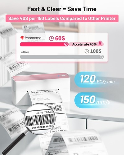Versatile Pink Bluetooth Label Printer for Shipping & DIY Labels - 72 Labels/min - Picture 7 of 9