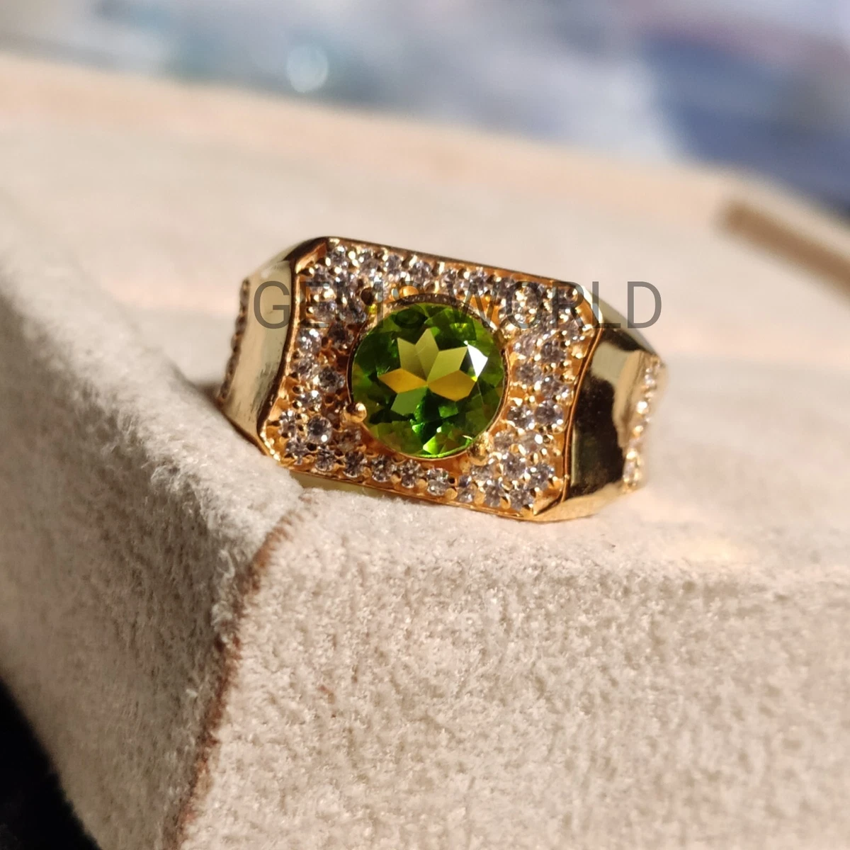 17 CT Peridot Men Ring, Solid 925 Sterling Silver, AAA Quality Peridot Ring,  Sterling Silver Handmade Ring , Personalized Gift for Men