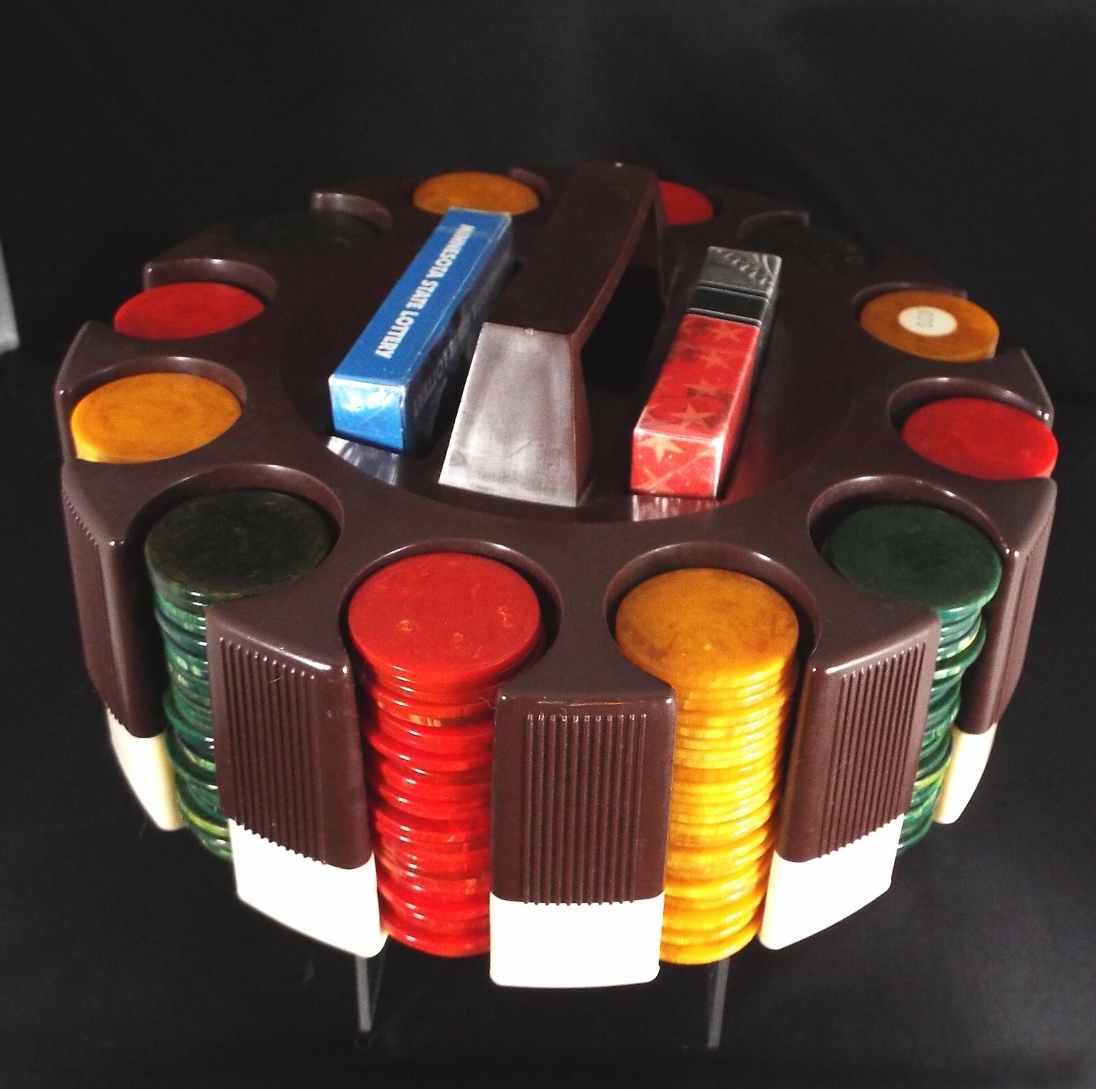 Vintage Mid Century BAKELITE POKER CHIP SET 337 Chips and Carousel