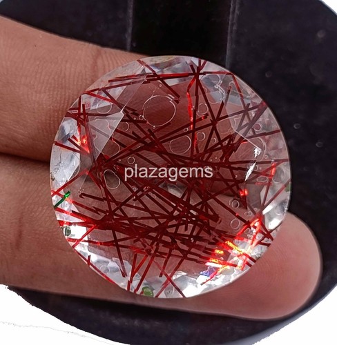 Red Rutilated Quartz 77 Ct Certified Round Cut Loose Gemstone 30x12mm 4SUO - Picture 4 of 7