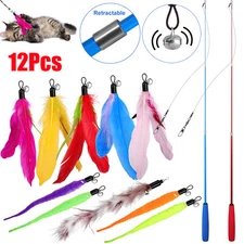 12Pcs Retractable Cat Interactive Toy Feather Kitten Teaser Indoor Play Toy Gift