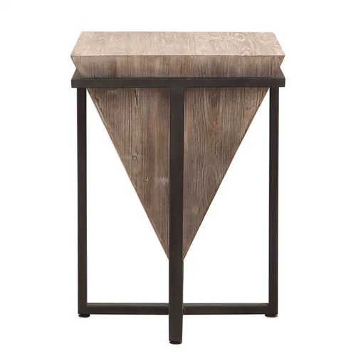 Bertrand Accent Side End Table Geometric Pyramid Aged Wood  ~ Uttermost 24864 - Picture 9 of 10
