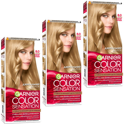 3x Garnier Color Sensation 8.0 Luminous Light Blond Permanent Hair Color Cream