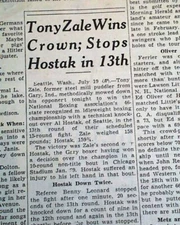 TONY ZALE Wins First Boxing World Title & Adolph Hitler Speech 1940 Newspaper 