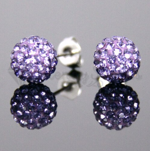 8MM Round 925 Sterling Silver Shamballa Crystal Ball Women Ear Stud Earrings 2x - Picture 76 of 108