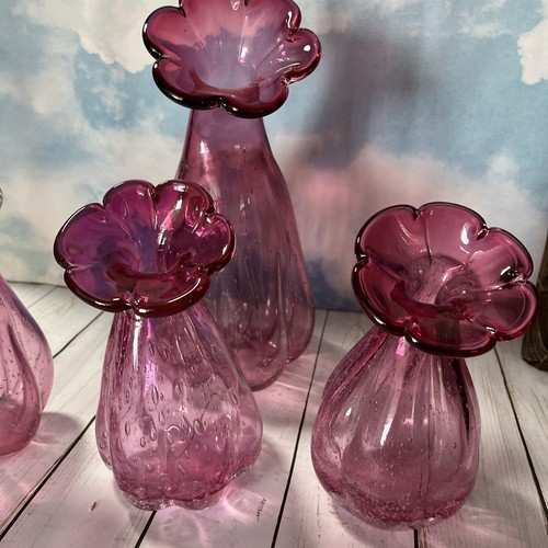 (4) Venice Italy Barovier & Toso Art Glass Pink Cranberry Bullicante Flower Vase - Picture 4 of 10