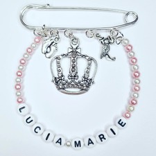 Pink Girls Personalised Baby Safety Pin Pram Charm Name Keepsake Gift Newborn