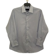 David Donahue Trim Fit Long Sleeve Button Up Shirt Mens 17, Blue Micro-plaid