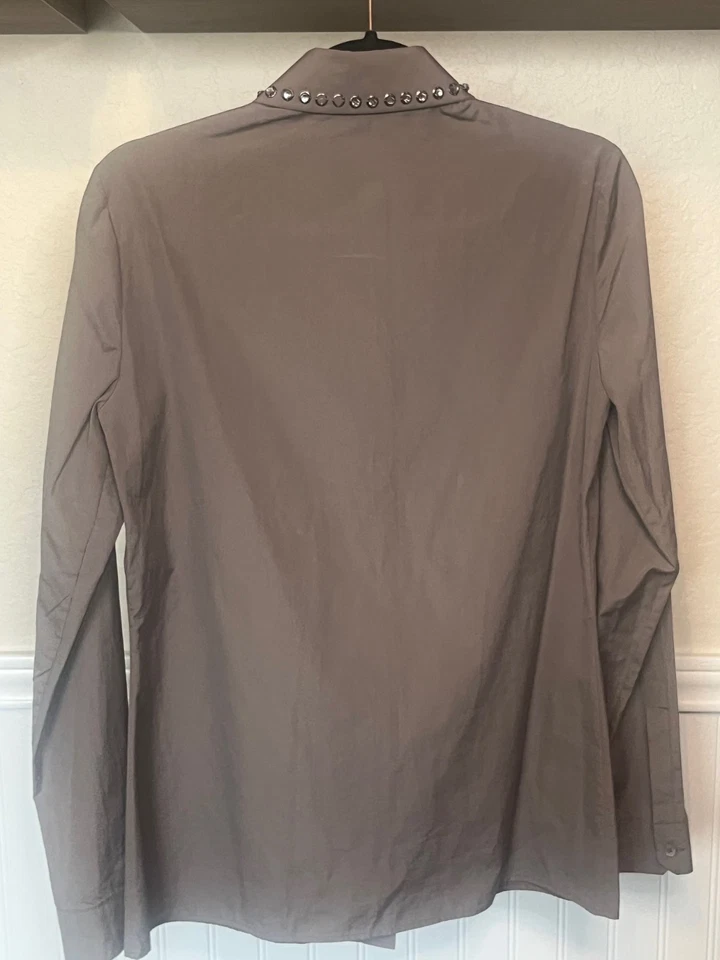 古驰女式灰色长袖正装衬衫,领水钻,M 码 (42) — 第 3/4 张图片