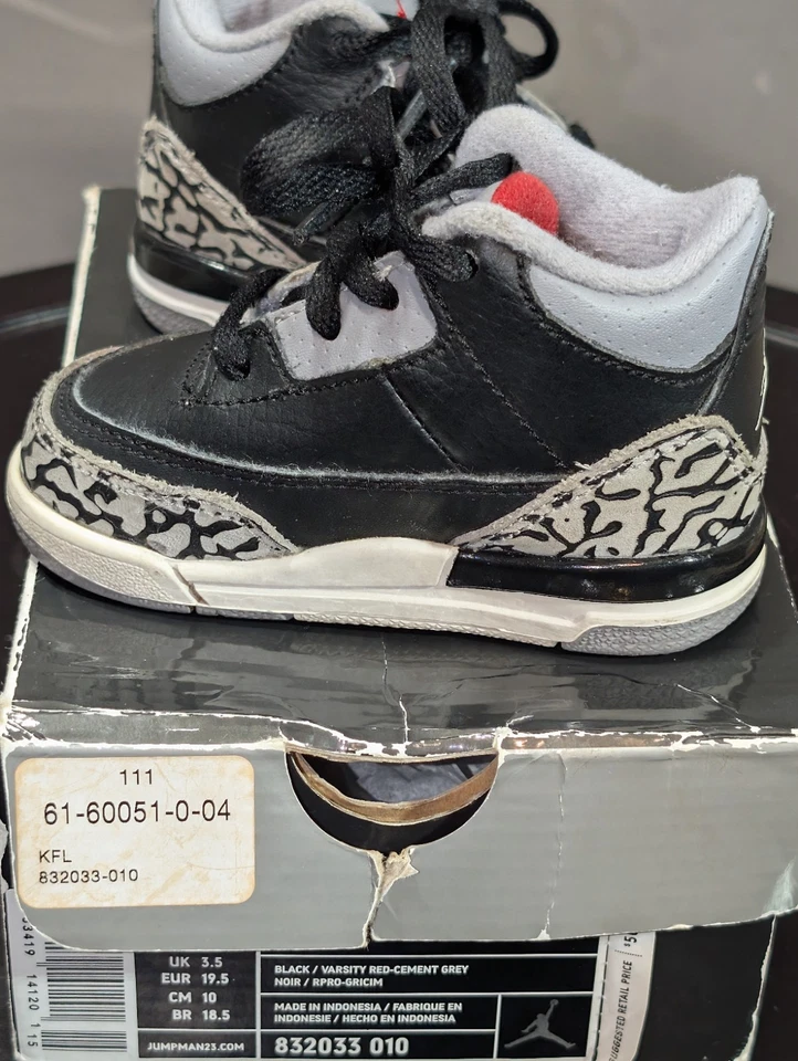 Nike Niño 4c Air Jordan 3 Negro Cemento 2011 Gris Niños Con Caja Muy Bueno Foto 3 de 4