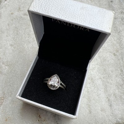 Pandora Teardrop Halo Ring Silver White Stone Fashion Jewelry Size 7