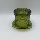 Vintage Fenton Large Olive Green Glass 3"Toothpick Holder Top Hat Daisy & Button