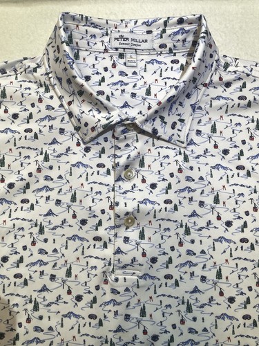 Peter Millar Sommer Comfort Poloshirt Herren Größe L AOP Golf Ski Pistenmuster