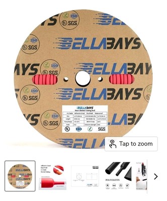 Bella Bays 4:1 Ratio 1/4 Inch (6.35mm) 30 Ft (9m) Red Heat Shrink Tubing Roll...