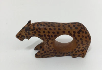 Kenyan Hand-Carved Wooden Napkin Ring Spotted Leopard (C32) - Image 1 of 4