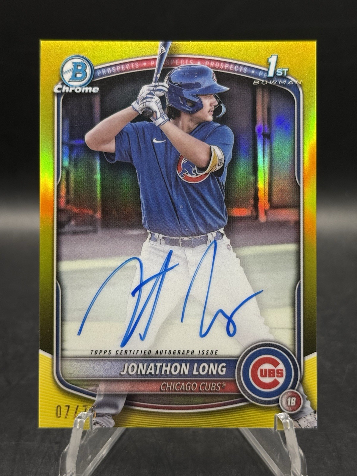 2025 Bowman 1st JONATHON LONG Chrome Prospect Yellow Refractor Auto /75 - Cubs