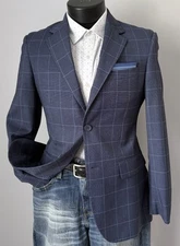 Dan John Blue Windowpane Check Blazer Suit Jacket Coat EU 46 US 36 slim dal 1855