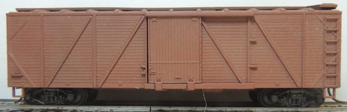 TRAIN MINIATURE UNLETTERED BROWN 40' WOOD OUTSIDE BRACED BOXCAR RTR MW KD's - Picture 2 of 2