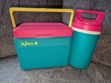 VTG Igloo 6 Six Pack Can Cooler & Half Gal Pink, Teal, Yellow Retro Bright Color