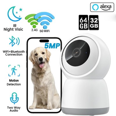 ieGeek 5MP 2.4/5GHz WiFi Überwachungskamera Innen 360° PTZ für Baby/Tier Alexa