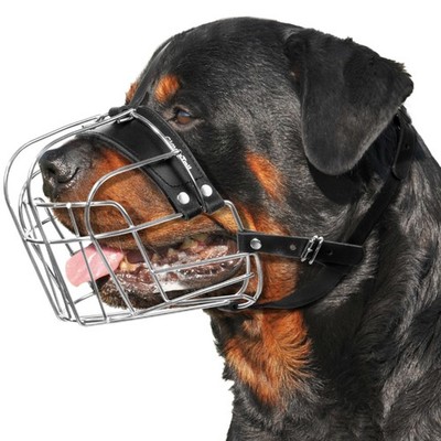 CleverTail XL Metal Dog Muzzle for Extra Large, Silver Wire & Black Straps 