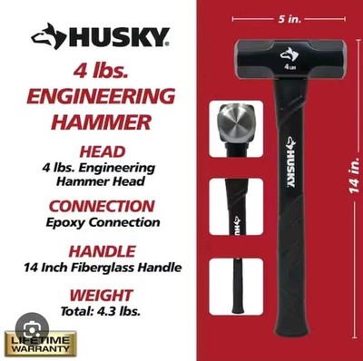 Husky4 lbs. Engineer Hammer with 14 in. Fiberglass Handle.