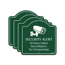 24 Hour Video Surveillance Sign,4PCS 12”x12” Security Sign No Trespassing Sig...