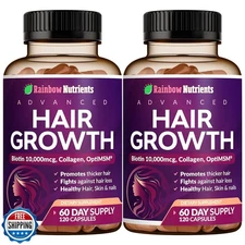 (2 Pack) Hair Growth Vitamins for Women | Biotin 10,000mcg, Collagen, Patente