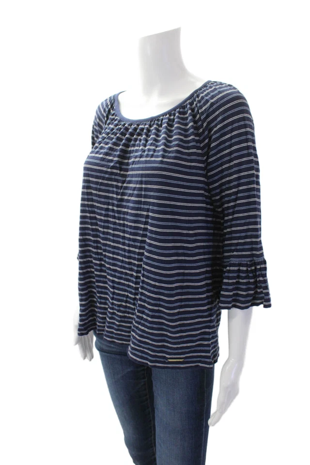 Top Michael Kors para mujer de algodón manga larga a rayas azul talla S Foto 2 de 4