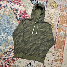 Nike Club Fleece Camo Drawstring Hoodie Mens Medium Green Camouflage Sweatshirt