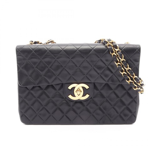 CHANEL Jumbo Matelasse 34 Single Flap chain Shoulder Bag Lambskin Black Used GHW