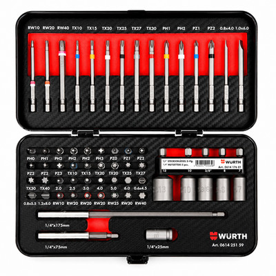 Würth 59tlg Bit Set 1/4'' Schraubendreher Sortiment Carbonkoffer mit Halterungen