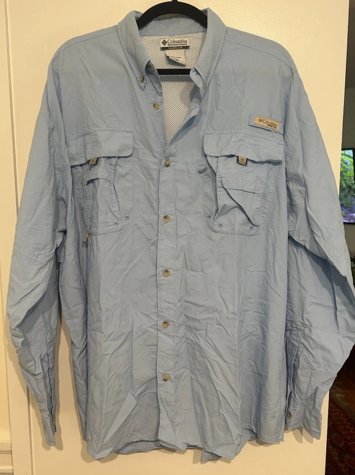 Columbia PFG Fishing Shirt Mens XL Blue Nylon Cape Vent Long Sleeve Button Down - Image 4 of 4