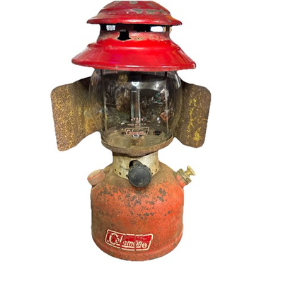 #ad Vintage Coleman 200A Lantern 2 72 Red w Pyrex Globe Reflector Untested $79.99