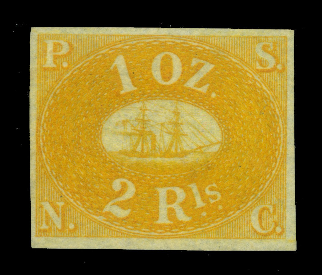 PERU 1857 PSNC Engraved Perkins Bacon R Steamship 2R yell. mint Only 800 printed