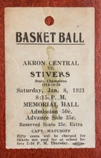 JAN 8 1921 AKRON CENTRAL VS STIVERS BASKETBALL TICKET STUB RARE!! OHIO