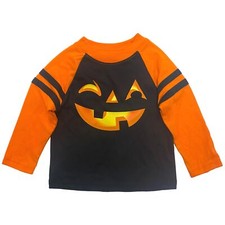 Toddler Girls Orange Black Long Sleeve Jack O Lantern Face Halloween T-Shirt