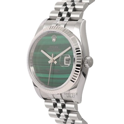 ぽちゃっと ROLEX MEN DATEJUST 116234 STEEL 36MM WATCH GREEN MALACHITE DIAL