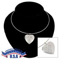 Usa Made Pendant Photo Locket Collar Necklace Silver Tone Rose Heart on sale Usa Made Pendant Photo Locket Collar Necklace Silver Tone Rose Heart on sale