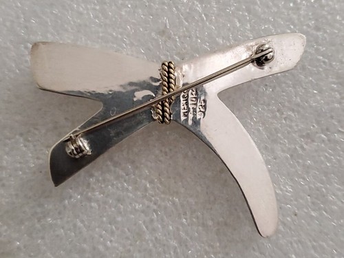 VTG MEXICAN TAXCO LATON 925 STERLING TWO TONE MODERN BOW BROOCH - Picture 3 of 5