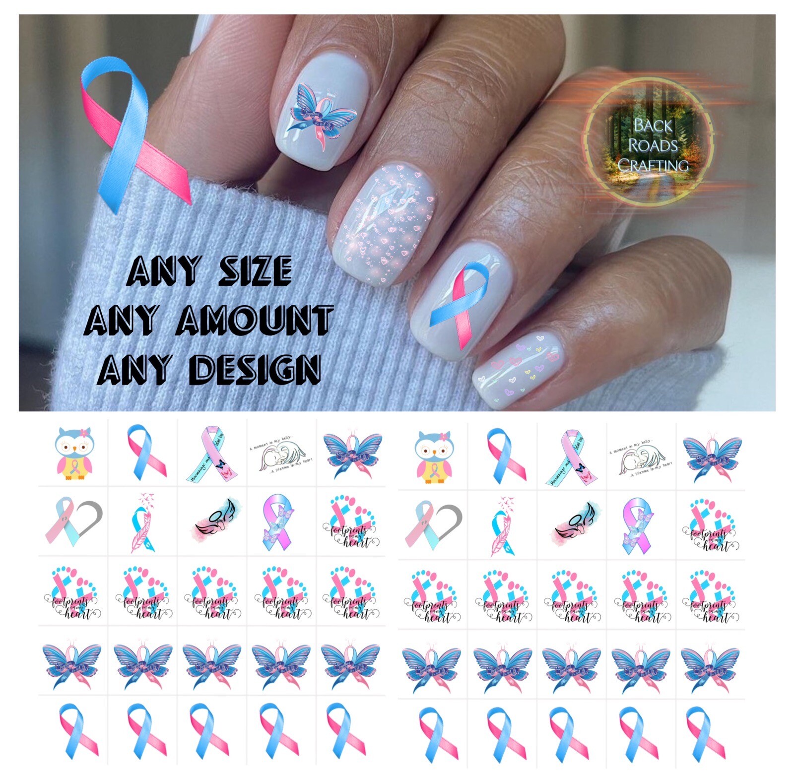 Juego de 50 calcomanías de uñas para tobogán acuático pérdida infantil aborto espontáneo